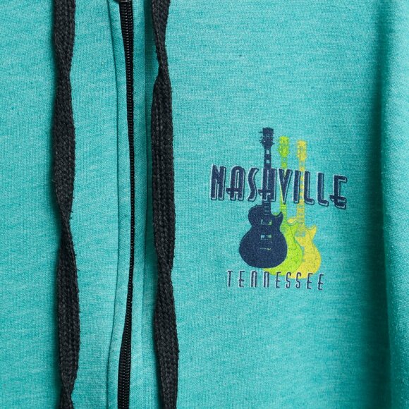 Nashville Tennessee Hoodie Mens Medium Teal Country Music Full Zip - Picture 4 of 8